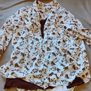 Women’s White Leopard Print Blouse with Brown Underlayer